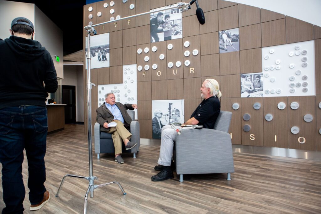 Joe Kelly speaking to Mitch Hansen in the Vision Health and Wellness Center