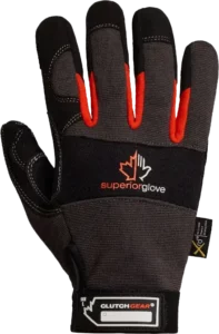 black and grey work gloves