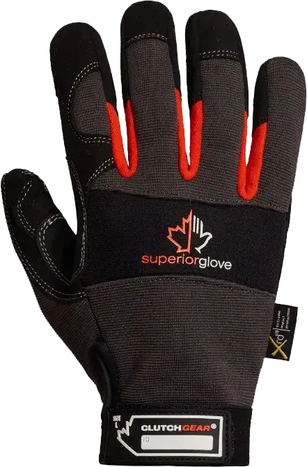 black and grey work gloves