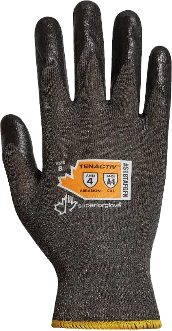 black and grey work gloves