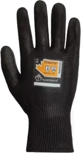 black and grey work gloves