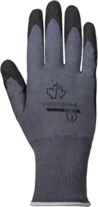 black and grey work gloves