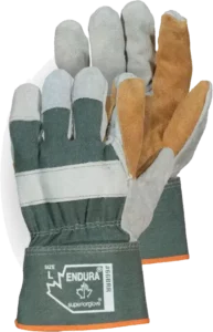 green and orange work gloves