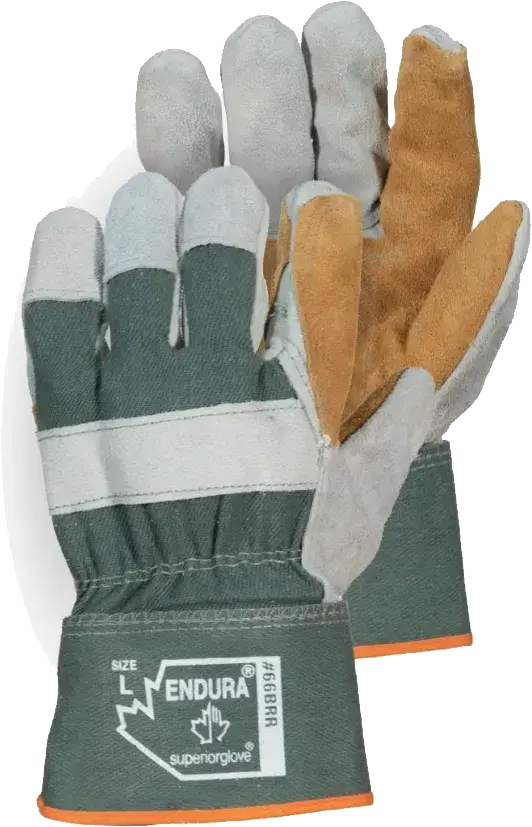 green and orange work gloves