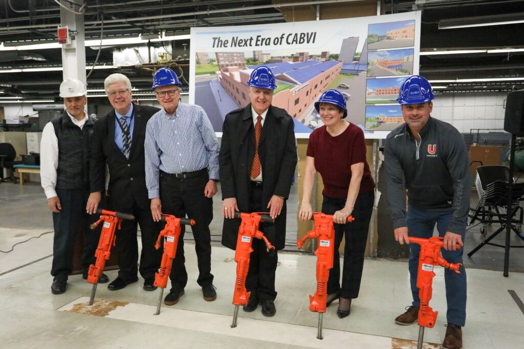 Celebrating the ceremonial groundbreaking at CABVI from left, Greg Benincasa, president of HR Beebe Construction Services; Ed Welsh, CABVI president and CEO; and members of CABVI’s Board of Directors, Dr. Thomas Webb, OD, George Nehme (chairman), Margaret Brown, CPA and Gary Heenan.